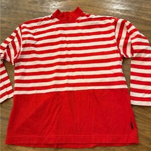 90s Esprit Red and White Striped Long Sleeve Shirt small mock turtleneck